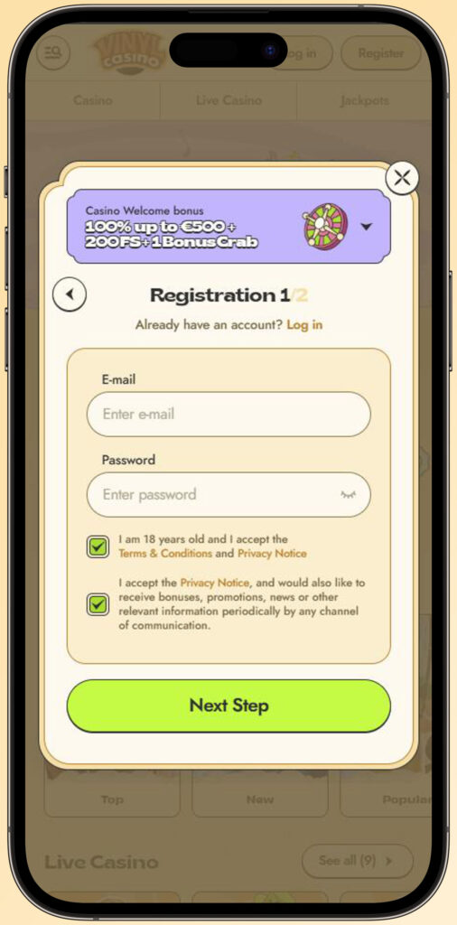 app register vinylcasino